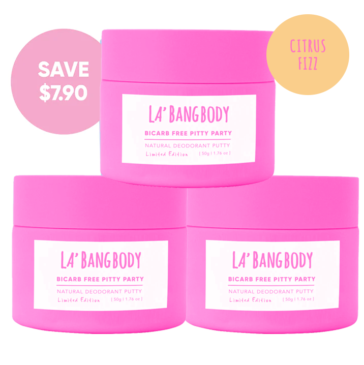 Limited edition Bi-Carb Free - citrus fizz -  Pitty Party Natural Deodorant Triple Bundle